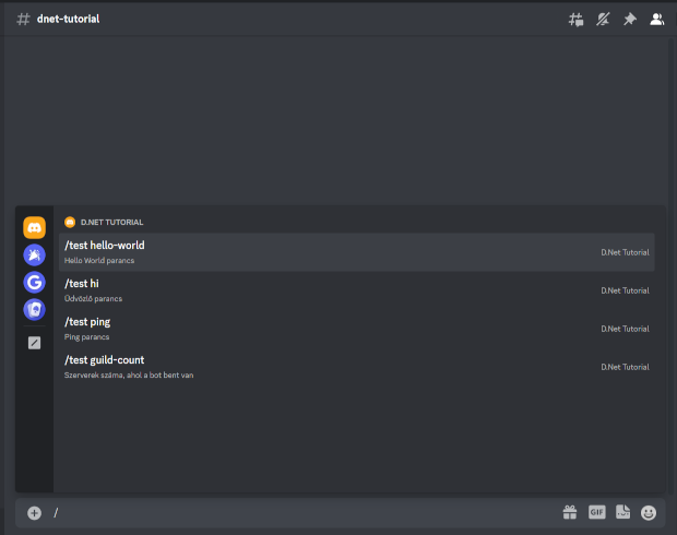 A Discordon megjelenő parancsok listája.